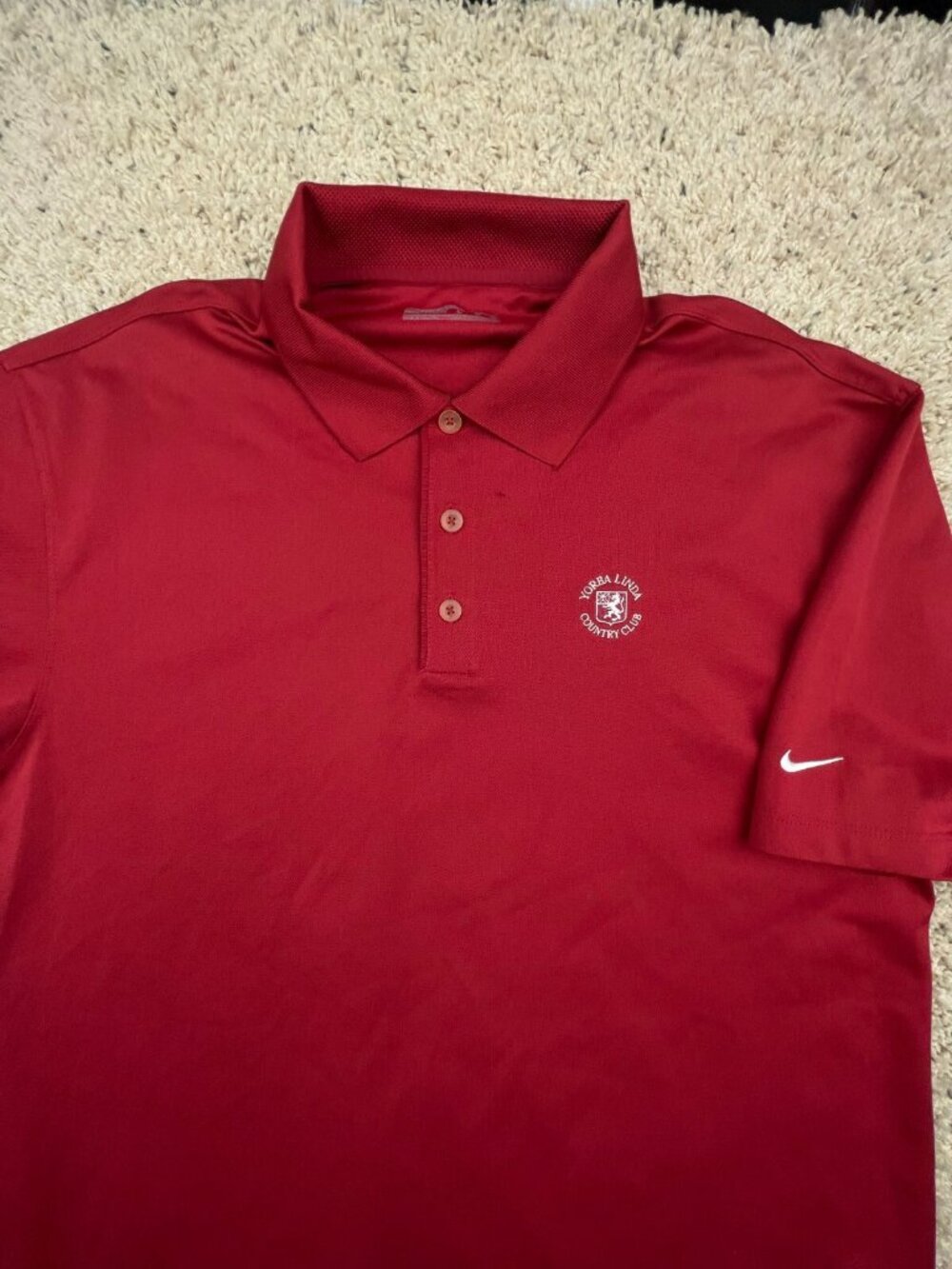 NIKE Golf Polo Shirt Mens Large Red FitDry Short Sleeve Yorba Linda Country Club